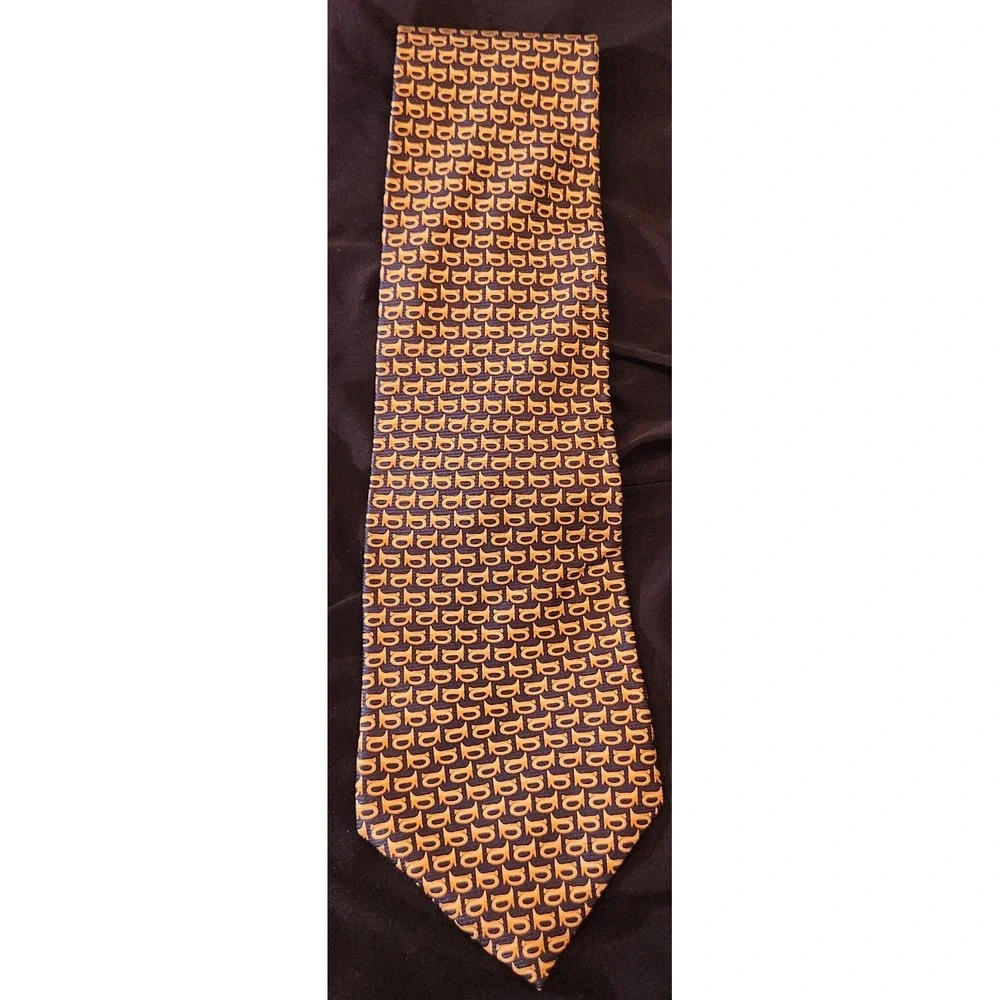 Vicky Davis Horn-E Silk Tie Mens OS Navy Gold Excellent Novelty Horn Pattern
